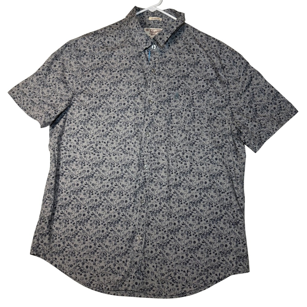Penguin Munsingwear Mens Floral Short Sleeve Button Up Shirt Large Casual